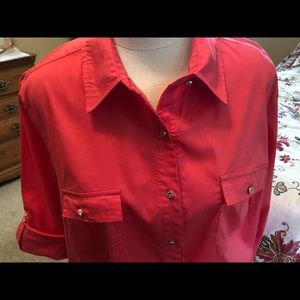 Laura Scott 2X melon blouse stretch inserts